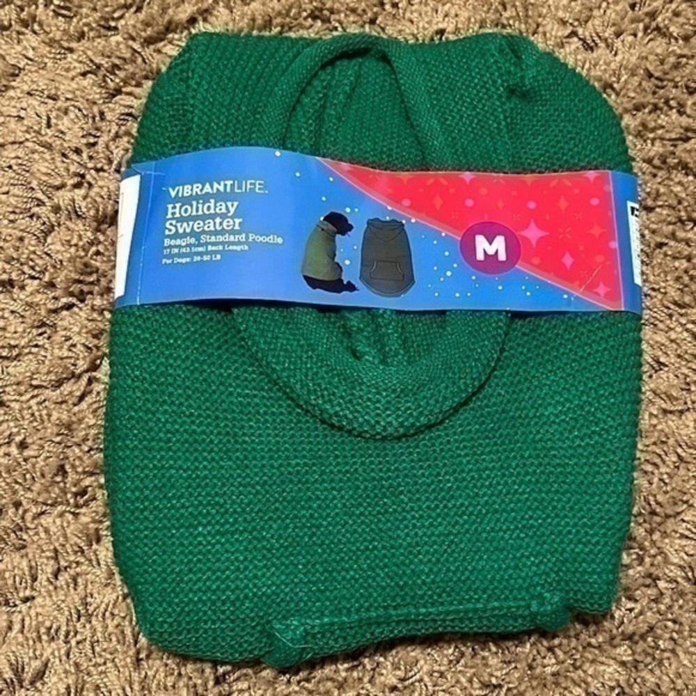 💚 NWT Vibrant Life green holiday dog sweater with hood